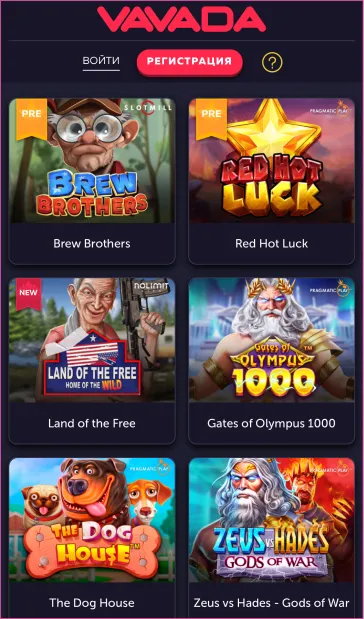 Selection of gambling entertainment in the Vavada application